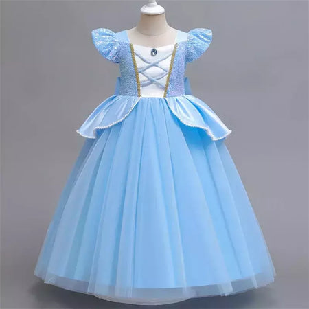 Cinderela cosplay traje crianças roupas para meninas lantejoulas vestido de princesa com luvas de coroa festa de aniversário vestido de baile 3-10 anos