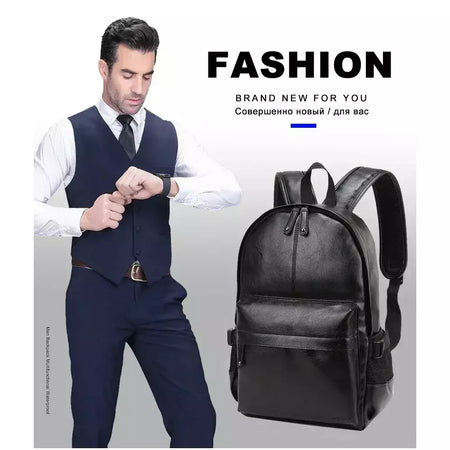 Mochila Escolar de Couro Impermeável para Homens, Bolsa de Viagem, Laptop, Livro Casual de Alta Qualidade, Marca Moda