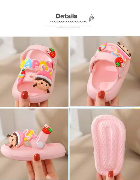 Sandálias infantis de desenhos animados antiderrapantes, sandálias de coelho bonito para bebês, sola macia para meninos, sapatos de praia infantil, verão