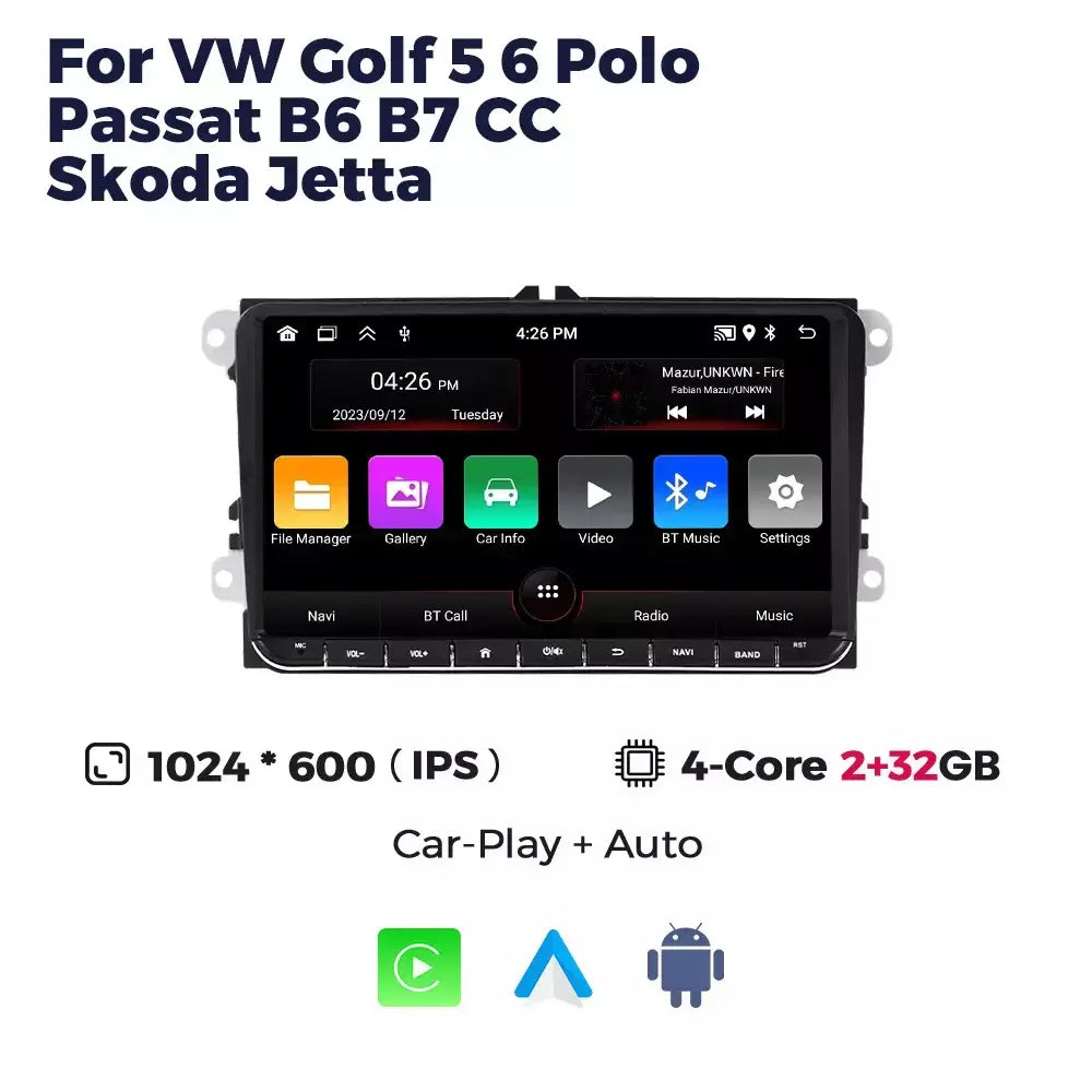 Android 13 sem fio carplay auto carro multimídia player tela ips gps wifi 7/8/9 ''rádio do carro para vw passat golf polo jetta skoda