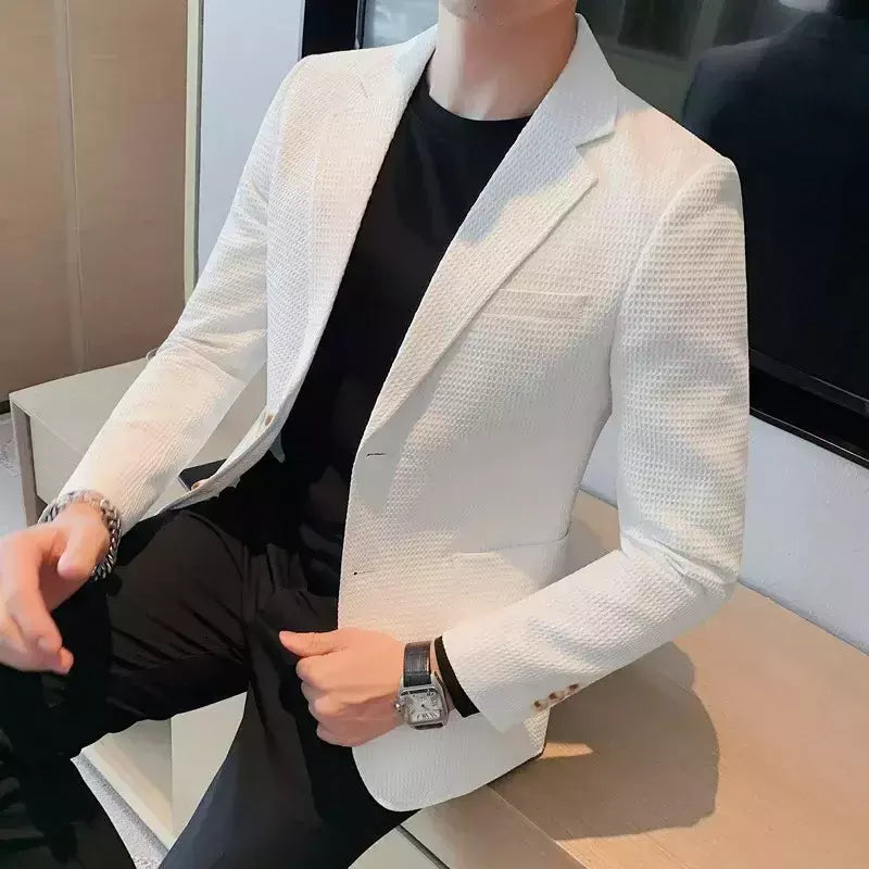 Casaco de peito único masculino, blazer slim fit, blazers grandes, casacos elegantes de luxo, outwear casual coreano para casamento