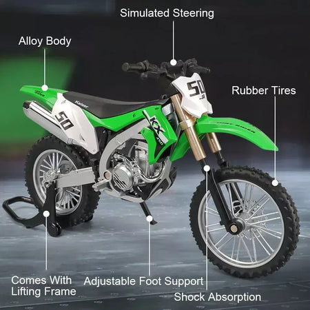 1:12 kawasaki kx450 nijia ZX-6R modelo de motocicleta brinquedo diecast liga carro roda dianteira direção absorção choque decorativo presente do menino