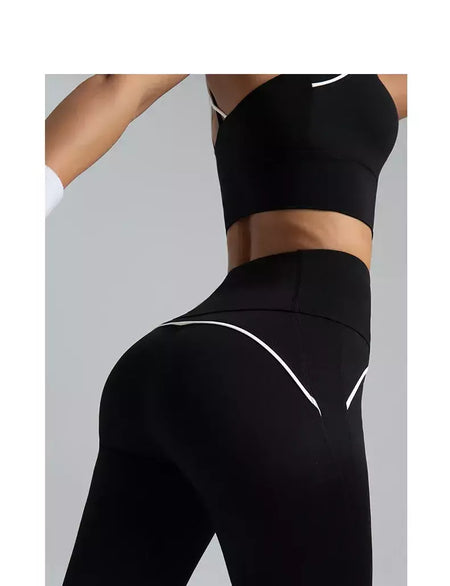 PINGNIAO-Calças e Sutiã Yoga de Cintura Alta para Mulheres, Alça Cruzada, Terno Esportivo, Fitness Wear, Design De Linha