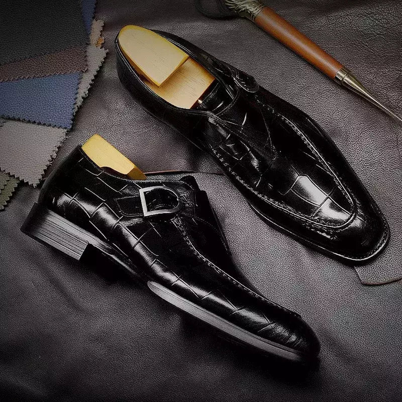 Sapatos de casamento masculino com fivela de couro mocassins da moda, sapato de vestido, biqueira quadrada, formal, elegante, de boa qualidade, casual