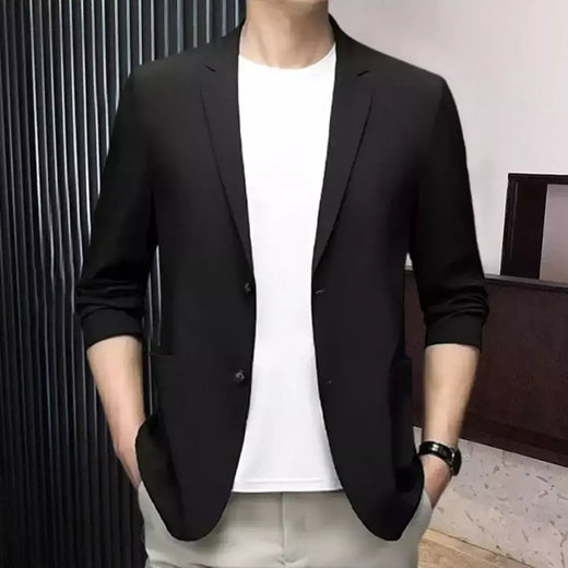 Blazers de negócios monocromáticos masculinos, blazers slim fit, botões duplos, lapela, mangas 3/4, terno de deslocamento, casaco do noivo