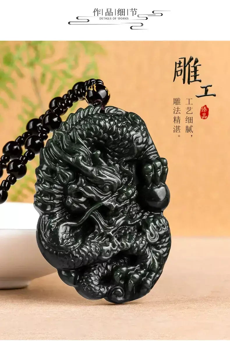 Velho hotan jade ciano pingente jadeite dragão rei marca zodíaco colar dominador masculino mão esculpida jóias presente high-end