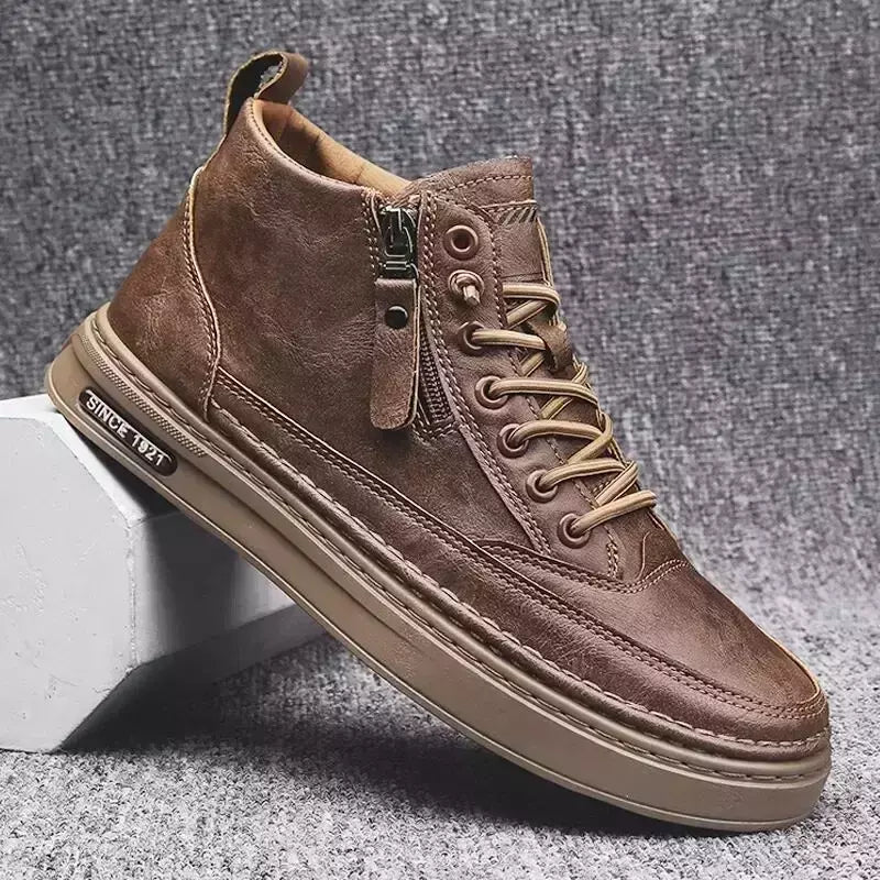 Bota de tornozelo de couro alta masculina, tênis masculino, algodão, negócio, casual, ao ar livre, moda, inverno