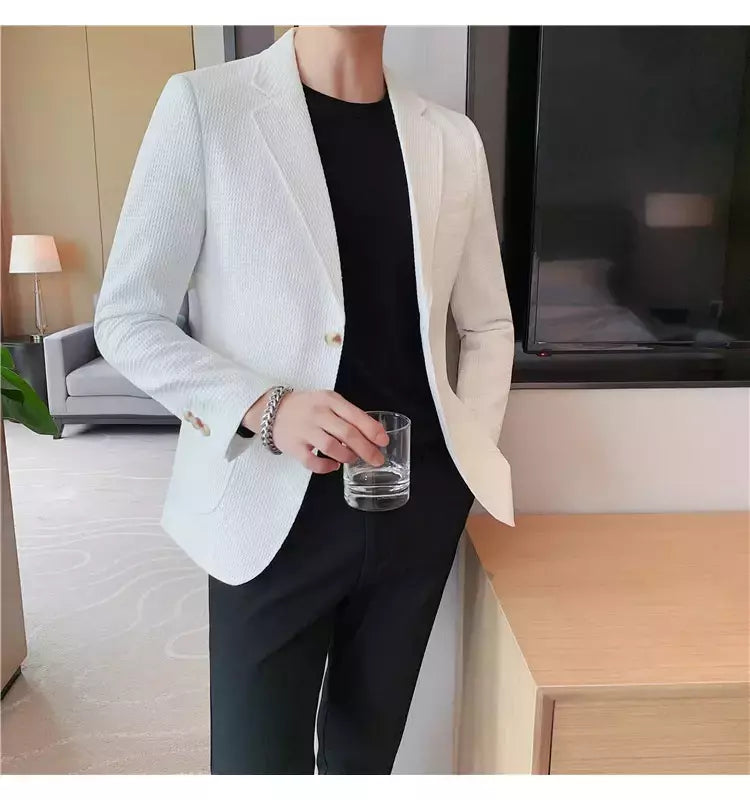 Casaco de peito único masculino, blazer slim fit, blazers grandes, casacos elegantes de luxo, outwear casual coreano para casamento