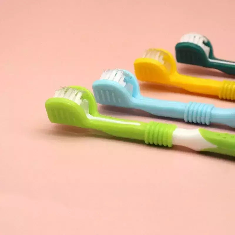 Escova de dentes de plástico para animais de estimação, 3 lados, remoção de tártaro, mau hálito, limpeza de boca, cuidados dentários para animais de estimação, boca de limpeza de gato