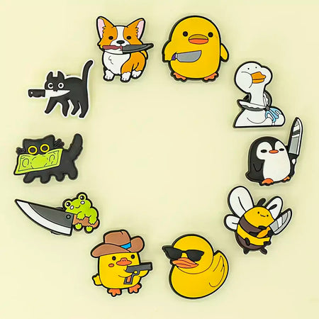 1/10 pçs animais dos desenhos animados sapato encantos patos pinguins gatos sapato decorações acessórios sapos cães pinos para mulheres crianças tamancos fivelas