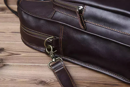 Maleta de couro retrô para homens, couro natural, bolsa vertical, bolsa de ombro casual, mochila masculina, adequada para laptop de 15 ", NZPJ