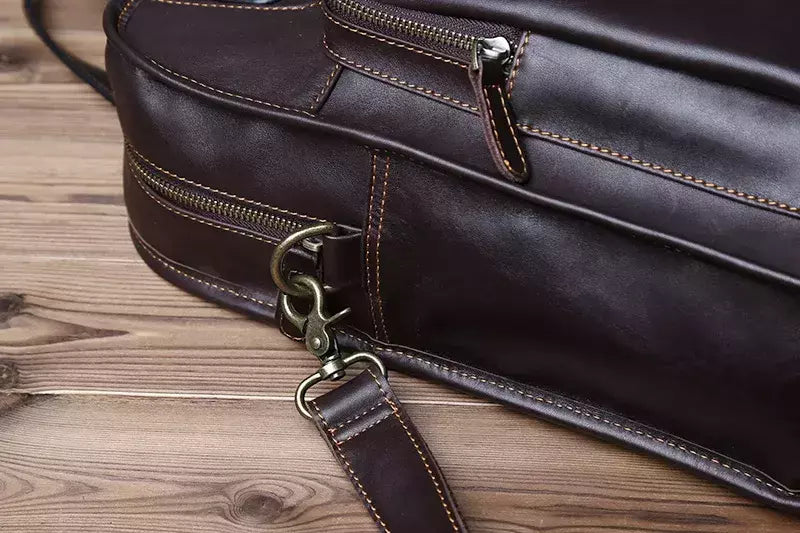 Maleta de couro retrô para homens, couro natural, bolsa vertical, bolsa de ombro casual, mochila masculina, adequada para laptop de 15 ", NZPJ