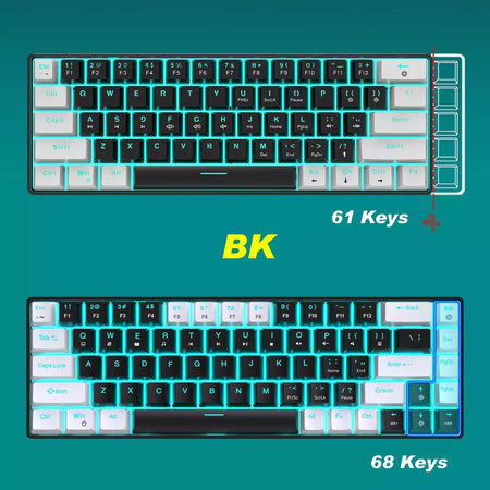 Teclado mecânico para jogos, LED retroiluminado, Interruptor azul, Ergonômico RGB, Quente, Troca, Jogos, PC, Laptop, Escritório, 68 Chaves