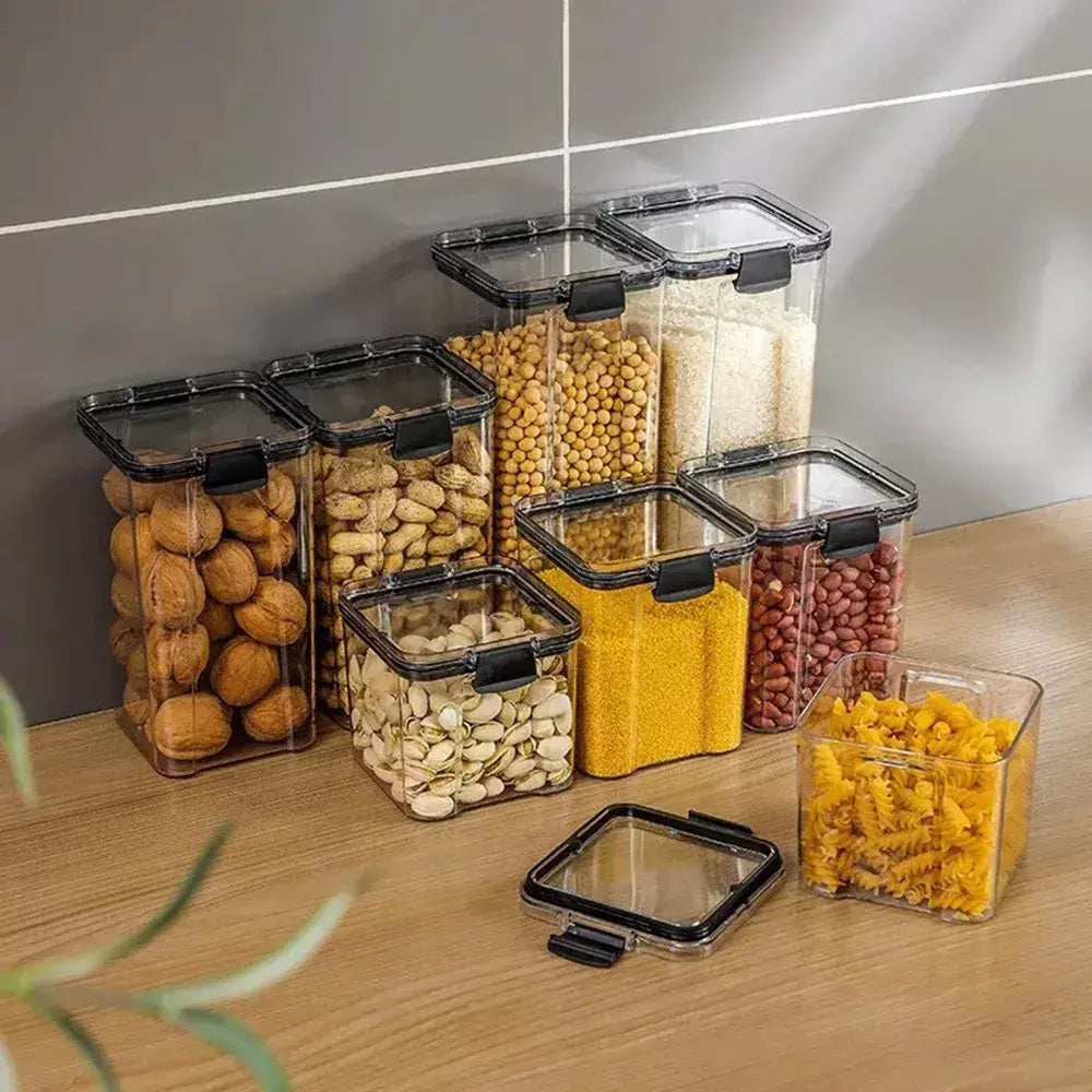 Caixa De Armazenamento De Alimentos Com Tampa, Recipientes De Cozinha, Caixa De Plástico, Frascos Para Cereais A Granel, Organizadores De Geladeira Para Despensa Organizador Frascos Com Tampa
