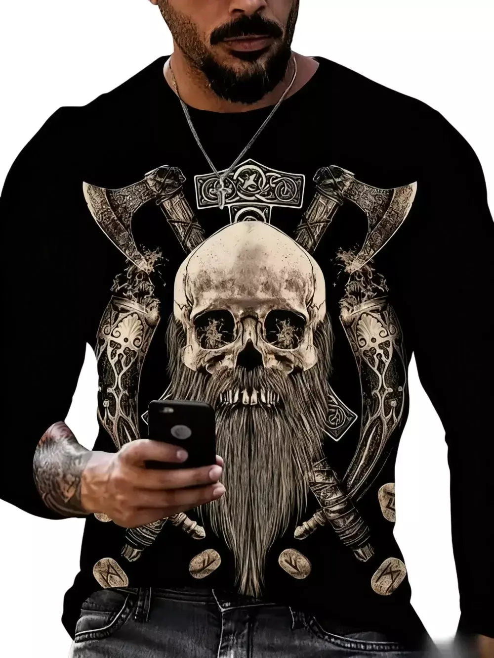 Crânio masculino gráfico t-shirts manga longa esqueleto impressão 3d rua homem t camisa outono o-pescoço casual y2k topo roupas masculinas de grandes dimensões