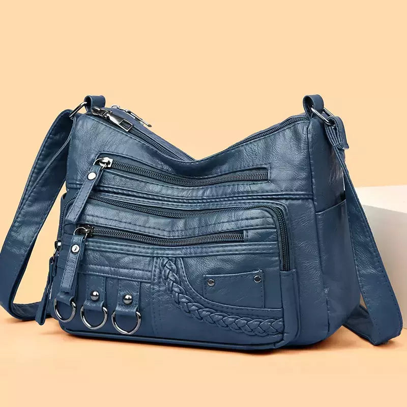 Bolsa de bolso multi couro PU vintage feminina, bolsas de ombro transversais femininas, bolsas de design de luxo, alta qualidade, 2023