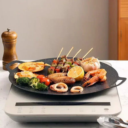 2025 churrasqueira pan antiaderente sem fumaça redonda ferro fundido portátil ao ar livre cozinhar chapa para acampamento piquenique churrasco fritar
