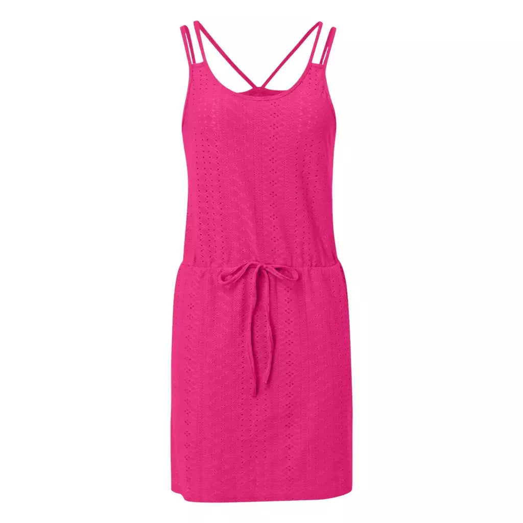 Vestido de praia feminino com cordão de cintura alta, roupa de banho, moda verão, sem mangas, biquíni monocromático
