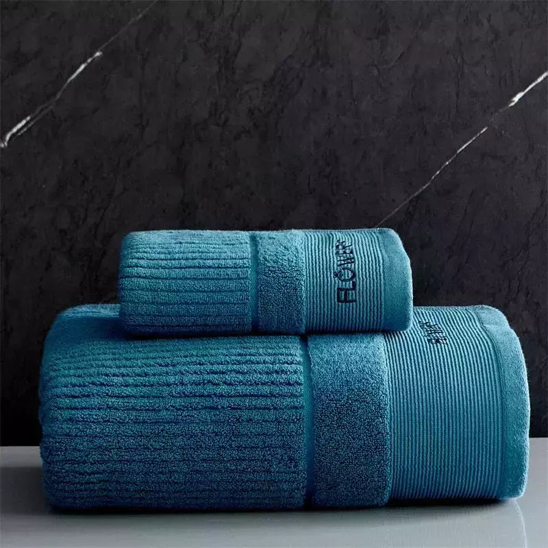 Conjunto de toalha de algodão egípcio para adultos, toalha de banho absorvente, cor sólida, bordado, toalha de rosto macio, espessado, 100%