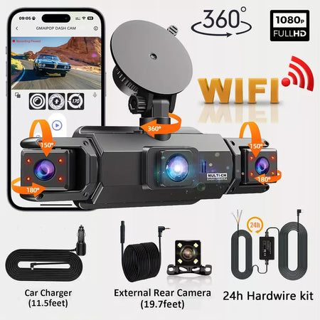 Dashcam para carros 4 canais caixa preta wifi câmera de condução fhd 1080p visão noturna gravação em loop adicionar kit de fio rígido acessórios do carro