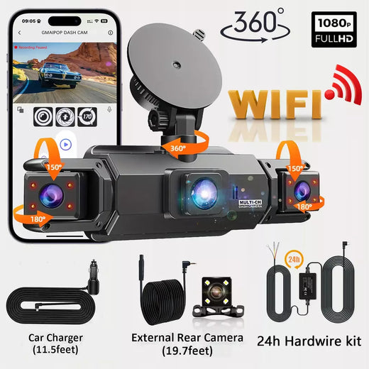 Dashcam para carros 4 canais caixa preta wifi câmera de condução fhd 1080p visão noturna gravação em loop adicionar kit de fio rígido acessórios do carro