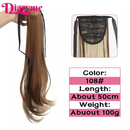 Extensões sintéticas longas do cabelo do rabo de cavalo para mulheres, preto, marrom, reistan do calor, rabo de pônei, cabelo falso, grampo no hairpiece