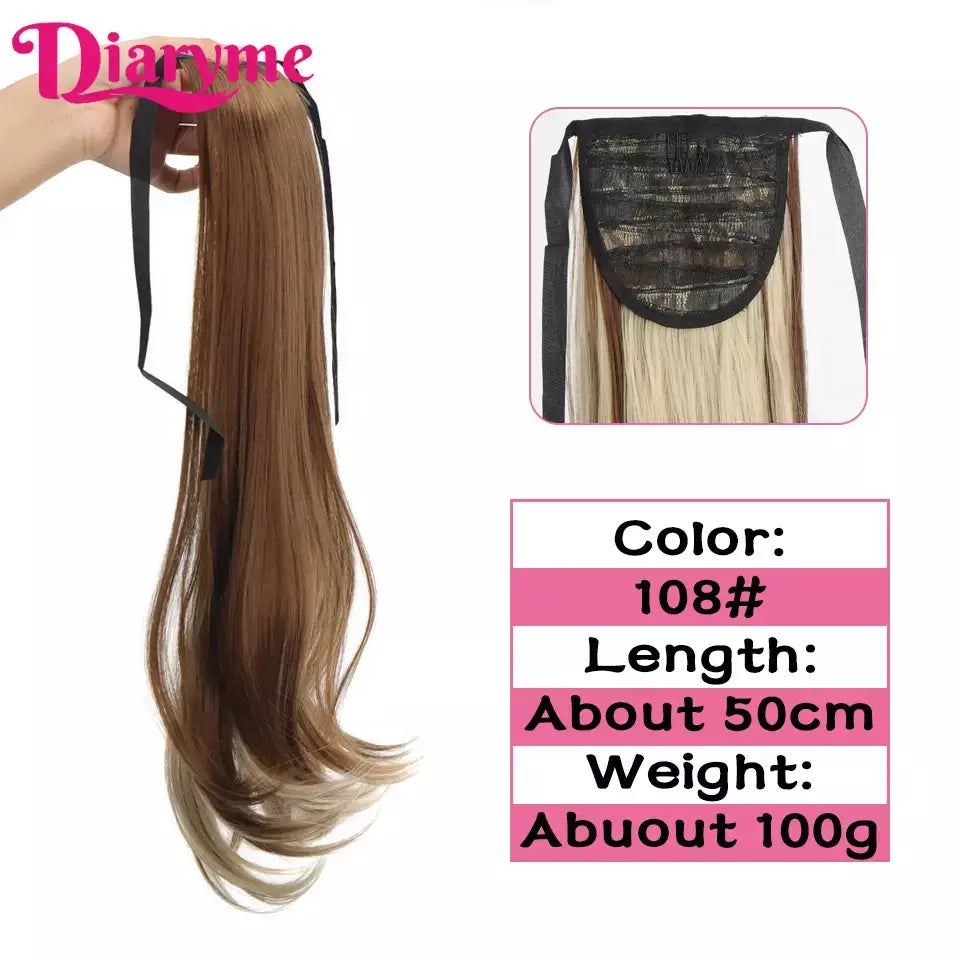 Extensões sintéticas longas do cabelo do rabo de cavalo para mulheres, preto, marrom, reistan do calor, rabo de pônei, cabelo falso, grampo no hairpiece