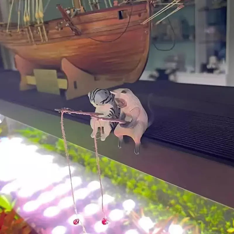 1pc criativo pesca gato carro decoração interior artesanato bonito resina auto estatuetas em miniatura ornamentos acessórios pequenos presentes