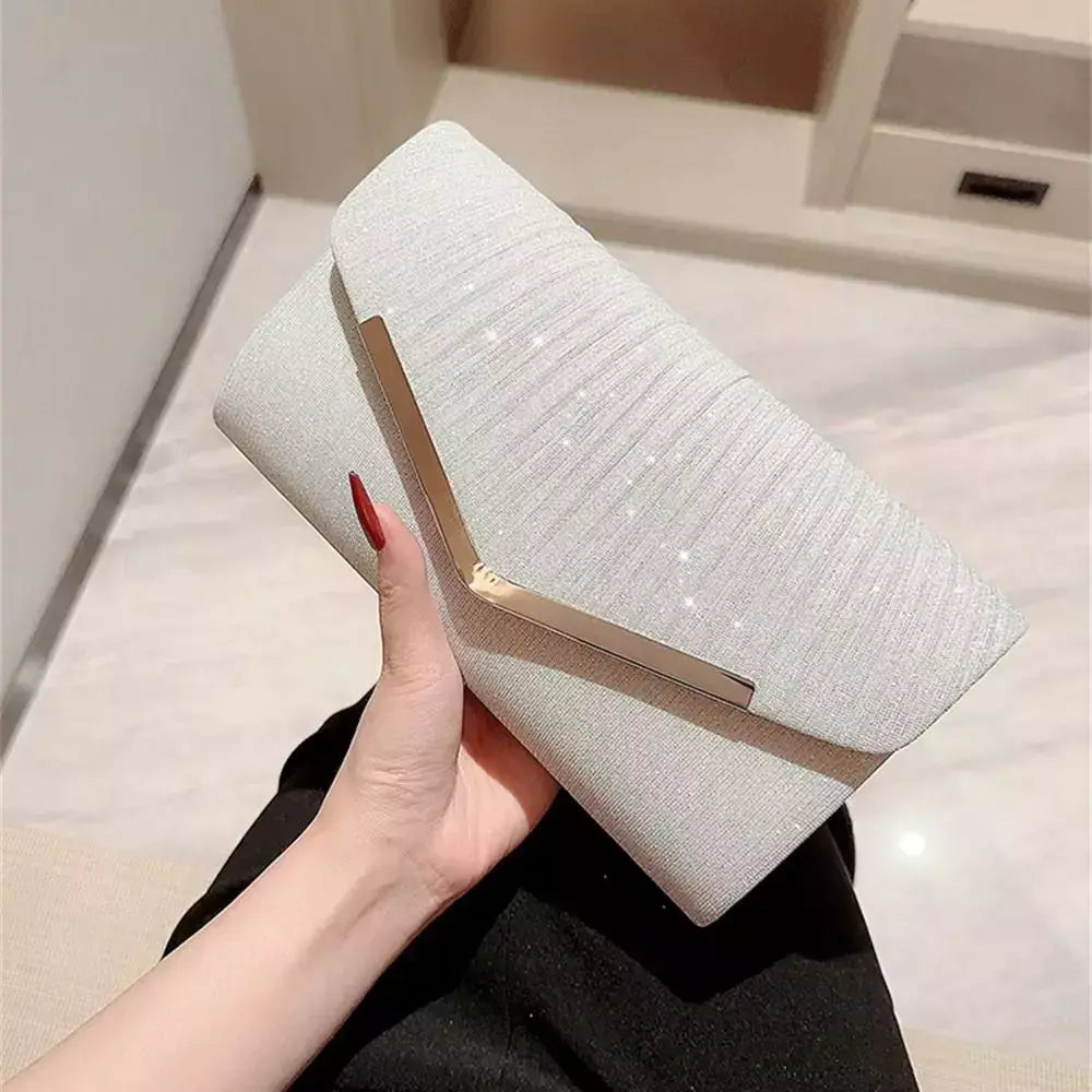 Bolsa de noite prateada dourada para mulheres, moda elegante, embreagem de banquete, bolsa de ombro feminina, festa de casamento