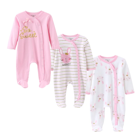 Kiddiezoom 3 pçs/lote outono inverno unisex dos desenhos animados manga longa bebê menino menina macacão 100% algodão macio recém-nascido macacões roupas