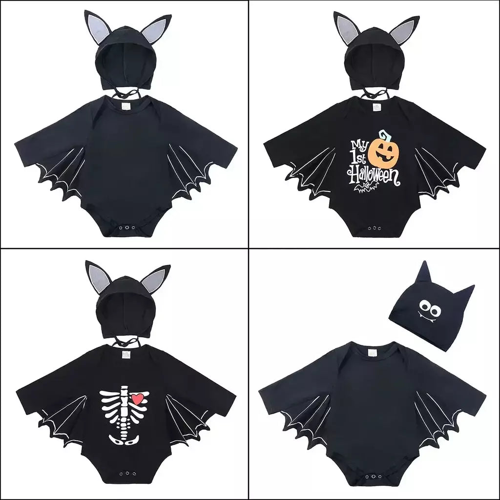 Umorden 2 pçs/set unissex morcego preto traje do bebê meninas meninos meu primeiro roupa de halloween algodão 3-6m 6-12m 12-18m 18-24m