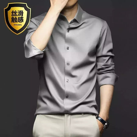 Camisa de manga comprida masculina, fato casual profissional, camisa branca, resistente a rugas sem ferro, vestido de negócios, high end, S-5XL
