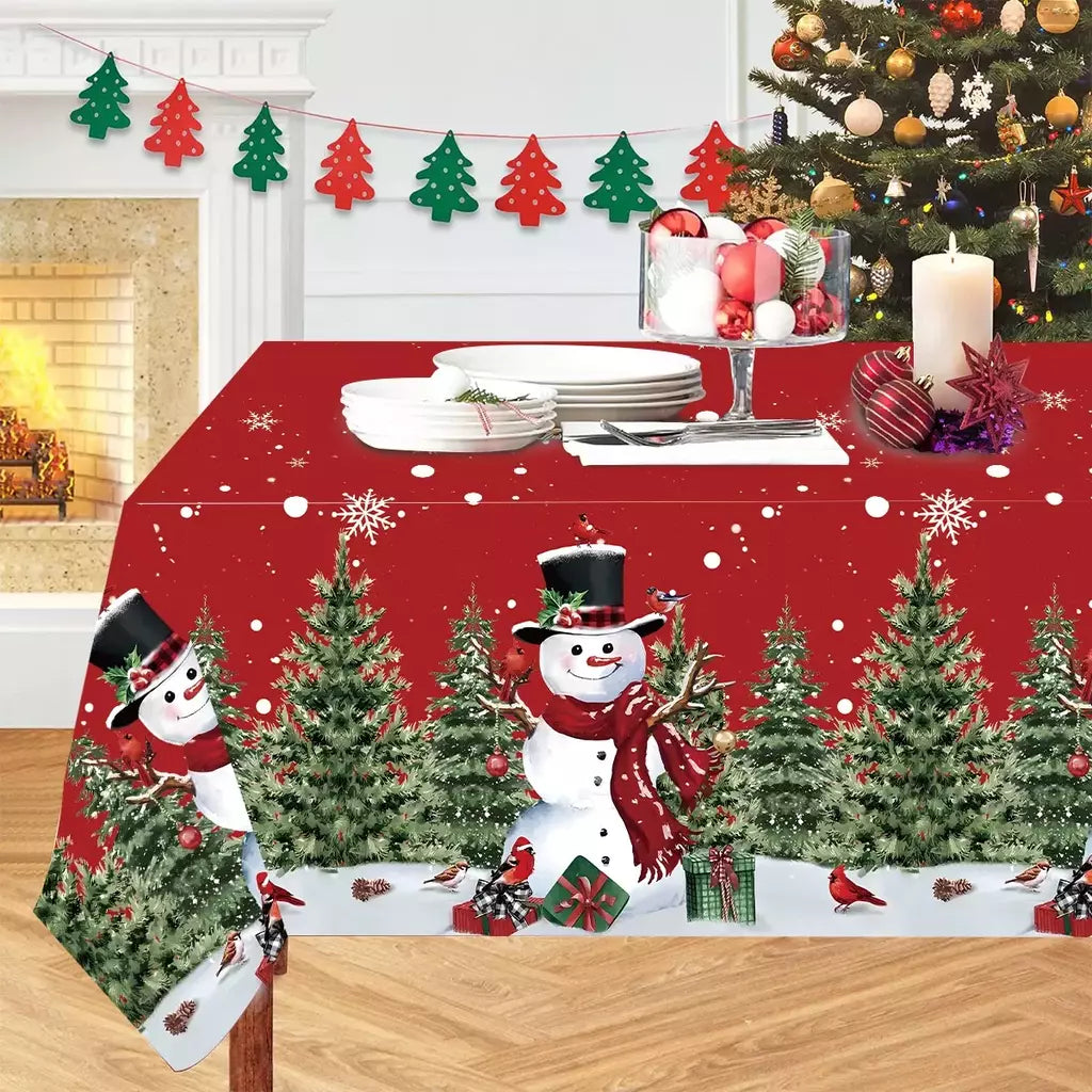 Toalha de mesa Merry Christmas Snowman para decoração de casa, toalha de mesa, inverno, ano novo, 2022, 2024