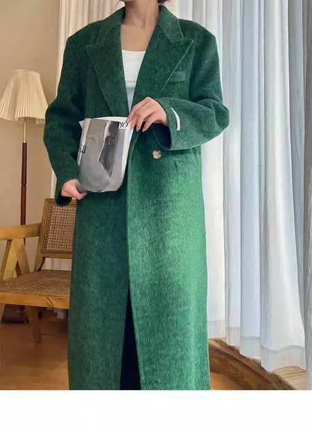 Casaco de alpaca de lã feminino, jaquetas de lã, trespassado duplo, gola de terno, solto, Casacos longos, senhora do escritório, outono, inverno, 2022