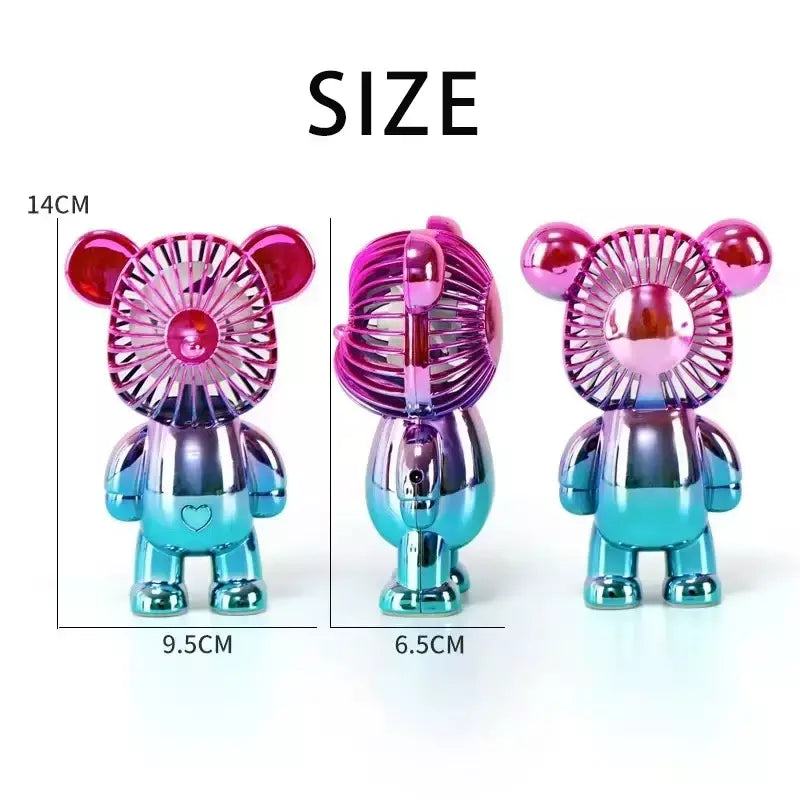 2024 galvanoplastia mudança gradual urso ventilador mini cor graffiti ventilador portátil de carregamento usb pequeno ventilador refrigeração ventiladores elétricos