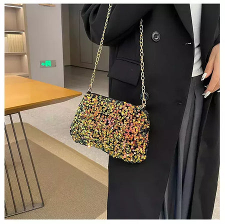 Lantejoulas crossbody saco de corrente simples ins cor sólida lantejoulas bolsa de ombro axilas bolsa de telefone noite sacos de embreagem bolsa