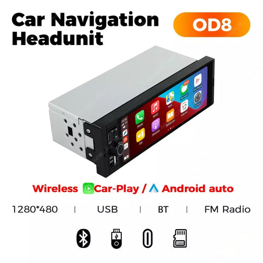 Navifly od8 6.86 "1280*480 1 din mp5 player rádio do carro sem fio carplay android auto multimídia player 1din fm rádio estéreo automático