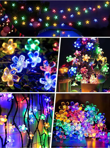 Led solar luzes da corda flor de cerejeira guirlanda luzes ao ar livre solar jardim pátio decoração luzes natal festa de casamento decoração