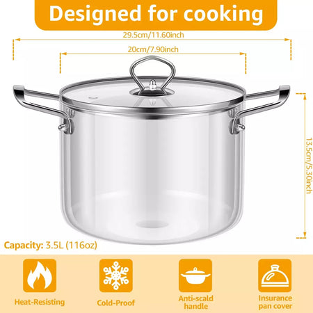 Panela de vidro 2,5l/3,5l com tampa para fogão panela transparente de alto borosilicato para cozinhar chá, sopa, ferramentas de cozinha