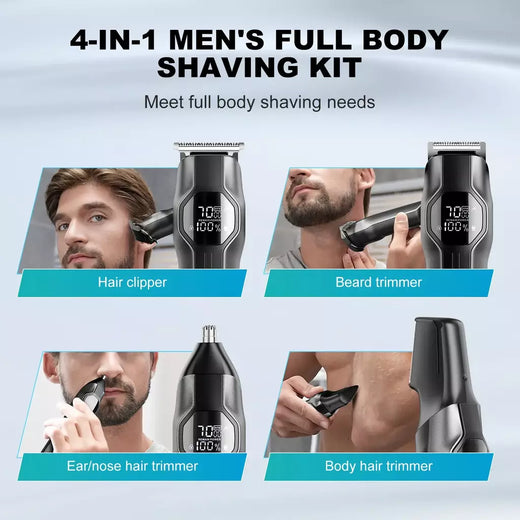 Kensen s30 4 em 1 máquina de cortar cabelo sem fio display led masculino aparador de barba/nariz recarregável barbeiro aliciamento kit máquina de corte de cabelo