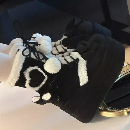 Doce inverno meninas lolita meados de bezerro botas de neve, bonito estudantes do sexo feminino pelúcia quente bowknots rendas até sapatos de salto cunha aumentando
