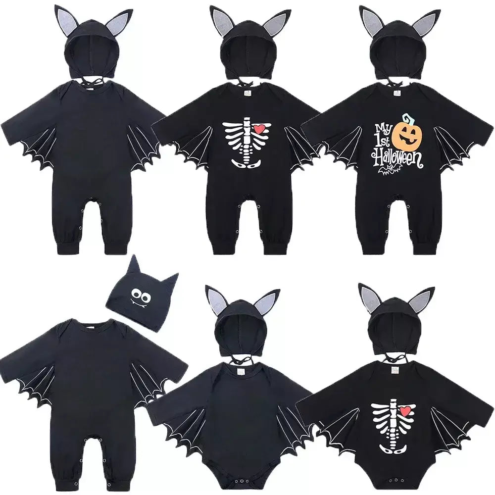 Umorden 2 pçs/set unissex morcego preto traje do bebê meninas meninos meu primeiro roupa de halloween algodão 3-6m 6-12m 12-18m 18-24m