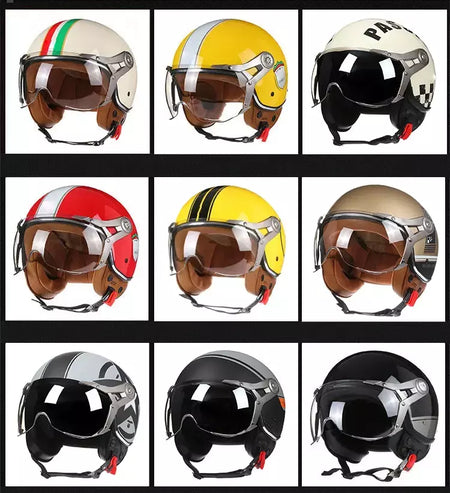 Vintage tt & cocascos capacete da motocicleta jet com viseira moto equitação 3/4 aberto meio capacete retro scooter capacete moto