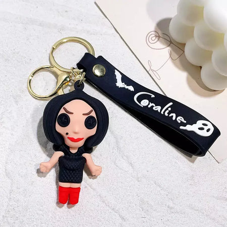 Criativo dos desenhos animados filme de ação coraline figura boneca modelo bonito boneca pvc chaveiro ornamento chaveiro pingente crianças presentes