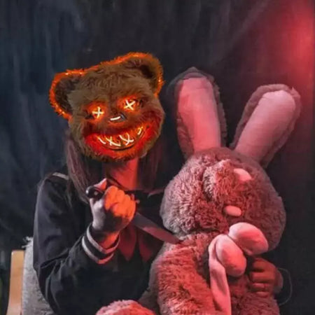 Nova luz led halloween cosplay máscara facial festa mostrar palco maquiagem horror sangrento coelho urso máscara dos desenhos animados carnaval cabeça capa