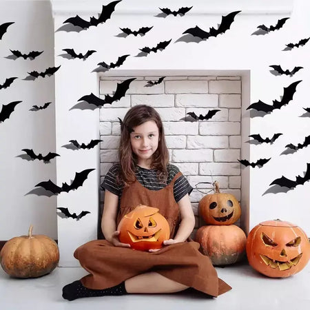 Halloween 3d morcego preto adesivos de parede para casa quarto decoração interior adereços assustadores crianças festa favores decalques parede janela adesivo