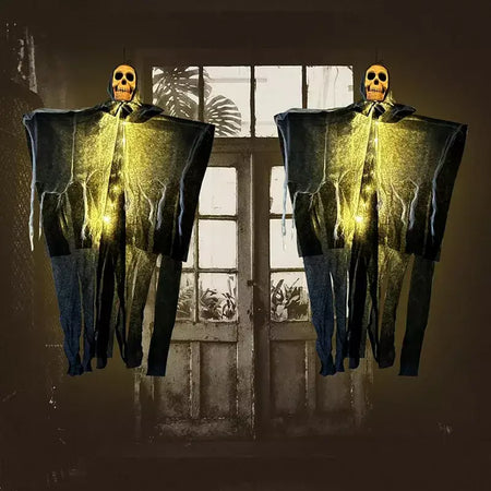 1 pçs halloween brilhante crânio esqueleto gaze pendurado fantasma casa ao ar livre decoração do jardim festa de halloween horror fantasma adereços 2025