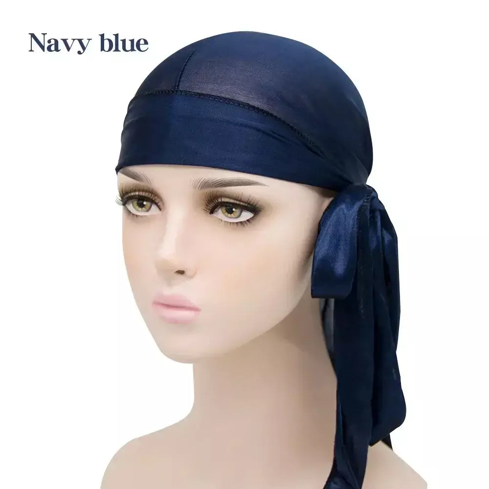 Elasticidade baotou boné faixas de cabelo simulação sedosa durag cauda longa chapéu pirata bandana turbante para crianças criança fita acessórios