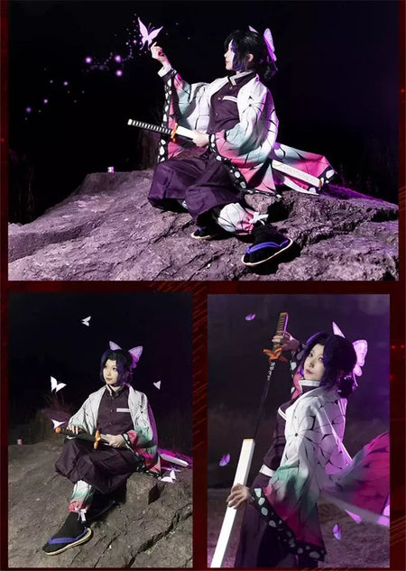 Anime demon slayer kimetsu geen yaiba kochou shinobu cosplay kostuum pruik conjunto quimono uniforme halloween anime kostuums para criança