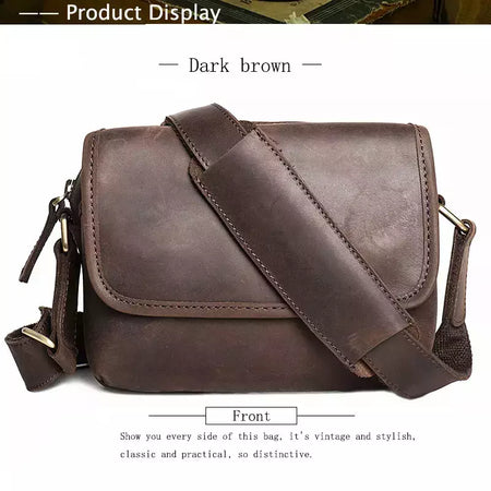 Bolsa de ombro retrô de couro genuíno masculina, grande capacidade, bolsa transversal diagonal, bolsa pequena para iPad, cavalo louco